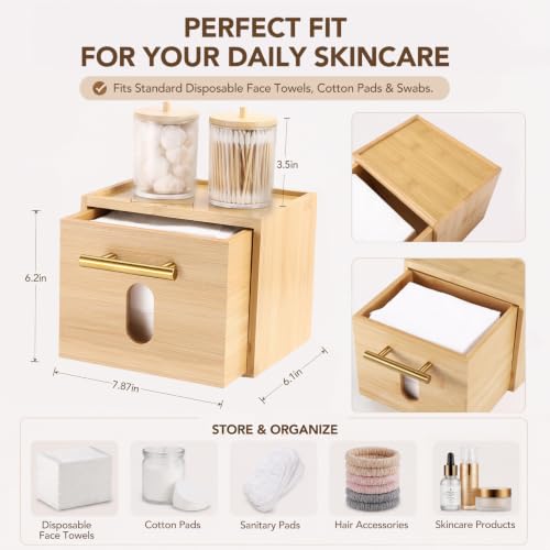 BSSN Bamboo Disposable Face Towel Holder & Organizer with 60 Towels - Variation A