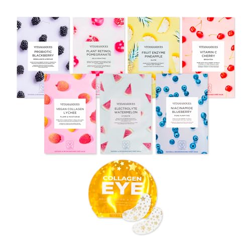 Vitamasques Juicy Face Sheet Mask Pack & Vegan Collagen Eye Pads Bundle
