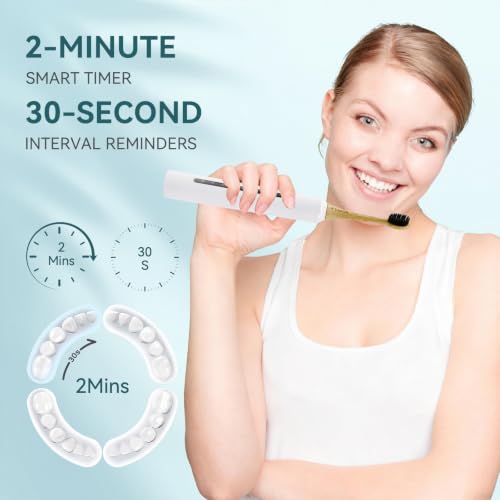 Electric Sonic Toothbrush with Bamboo Heads - White