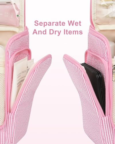 Relavel Pink Large Travel Hanging Toiletry Bag for Women & Kids