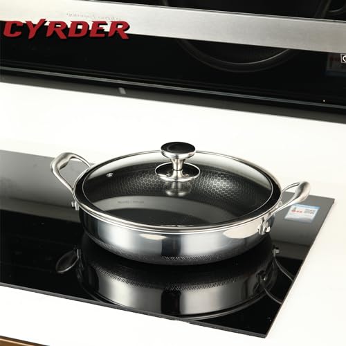 Large 13-Inch Stainless Steel Hybrid Nonstick Deep Frying Pan 7.2QT - Hexagonal Design