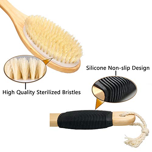 OWIIZI Back Scrubber Brush for Shower & Foot Scraper Callus Remover Set, Body Bath Brushes Long Handle Skin Exfoliator for Men Women Wet Dry Use, Foot Grater for Dead Skin Foot Scraper Pedicure Tools