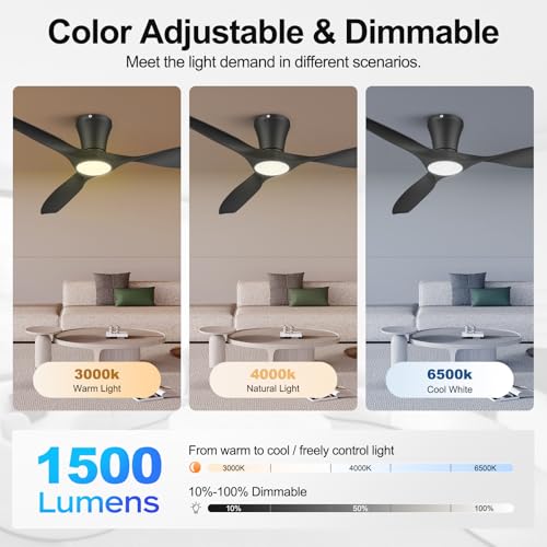 ocioc 42 Inch Black Ceiling Fan with Lights, Remote & Reversible Motor