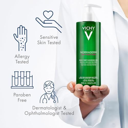 VICHY Normaderm Daily Acne Face Wash - 0.5% Salicylic Acid, 13.52 Fl Oz