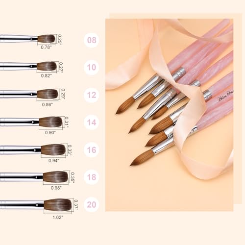 Acrylic Nail Brush Size 20 Pink - Kolinsky Sable Nail Art Tool for Manicure & Extensions
