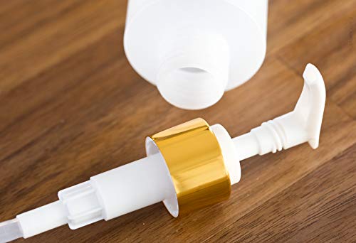 JUVITUS 8 oz Clear Refillable Plastic Squeeze Bottle with Gold Lotion Pump - 6 Pack