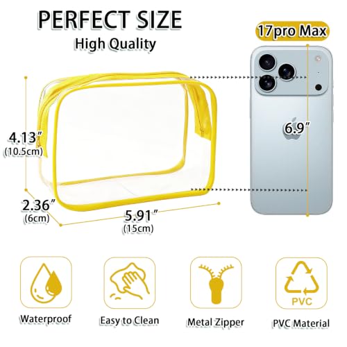 18 Pieces Small Clear Makeup Bags Set - Yellow TSA Approved Waterproof Cosmetic Pouches