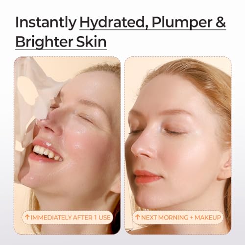 MOTHER MADE Glowing Glass Skin Hydrating Snail Deep Collagen Face Masks Set of 20 EA, with Niacinamide 2%, Vitamin E, Facial Mask for Dry, Sensitive Skin, Self Care, Korean Skincare