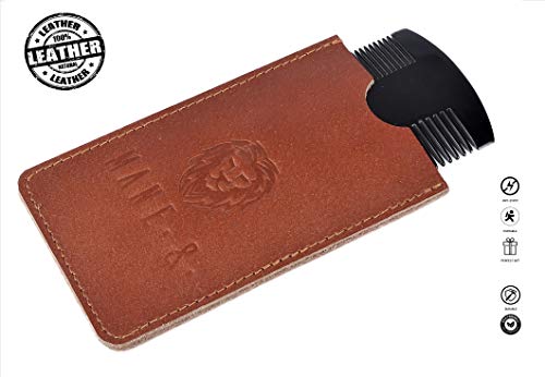 Pure OxHorn Dual-Action Beard Comb with Leather Case - Men’s Grooming Gift