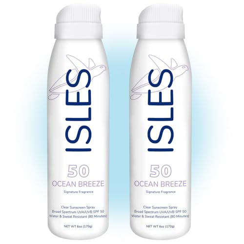 Coral Isles SPF 50 Sunscreen Spray Ocean Breeze 6 Fl Oz Pack of 2 – Reef Safe, Water-Resistant, Broad Spectrum