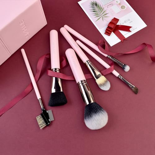 SIXPLUS Travel Makeup Brushes with Case, 15 Pcs Pink Makeup Brush Set Professional for Foundation Powder Concealer Eyeshadow Blush, Covers, Best Make Up Brush Kit Gift for Women Girlfriend Mom