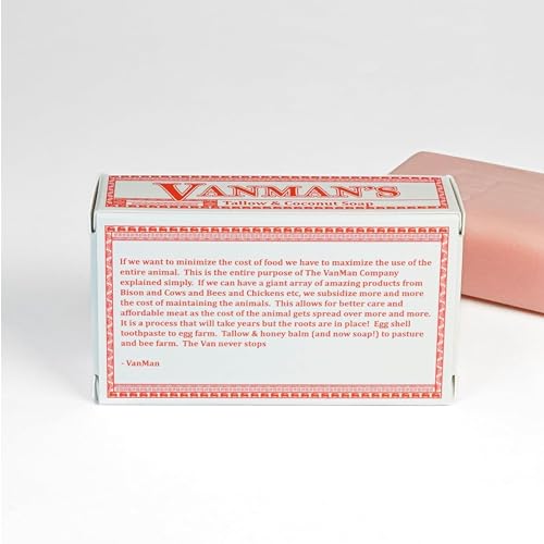 VanMan Beef Tallow and Coconut Oil Bar Soap ? Pure Grass-Fed Beef Tallow Soap with Coconut Oil & Kaolin Clay, Subtle Grapefruit Scent, Hydrating & Nourishing, Clean Ingredients, 3.8oz