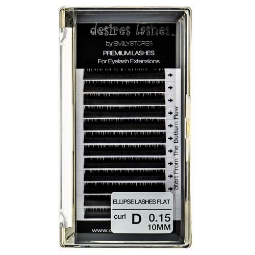 Ellipse Lashes 0.15mm Flat Thickness D Curl Length 10mm Eyelashes Extensions Single Size For Lash Extension(Ellipse,Flat0.15,D,10mm)