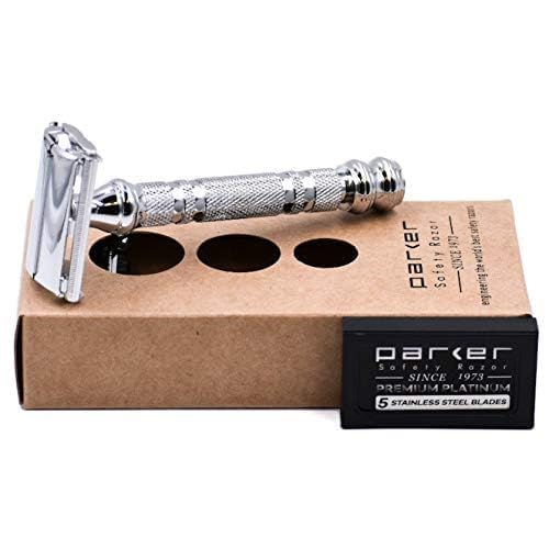 Parker 66R Butterfly Safety Razor Chrome 1 Pack - Medium Aggression, Includes 5 Blades