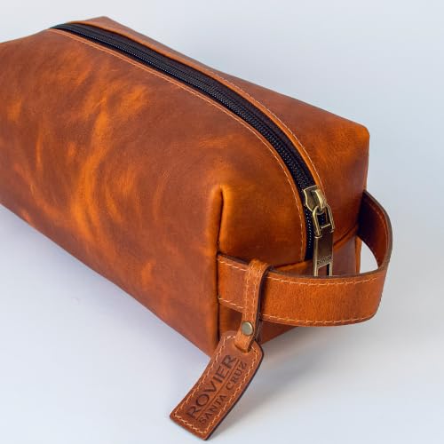Havana Leather Toiletry Bag for Men - Full-Grain Bovine Dopp Kit, Travel Organizer
