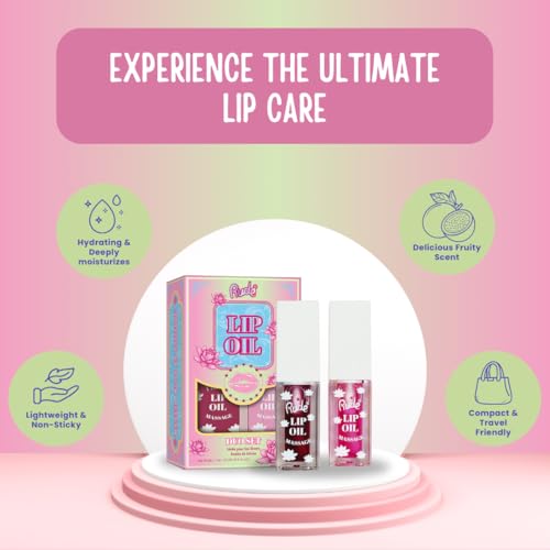 RUDE Cosmetics Tinted Lip Oil for Women, Hydrating Lip Gloss Oil Set, Lightweight & Nourishing, Moisturizing Care with a Glossy Finish, Ideal for On-the-Go Care, Passion Fruit & Grapefruit