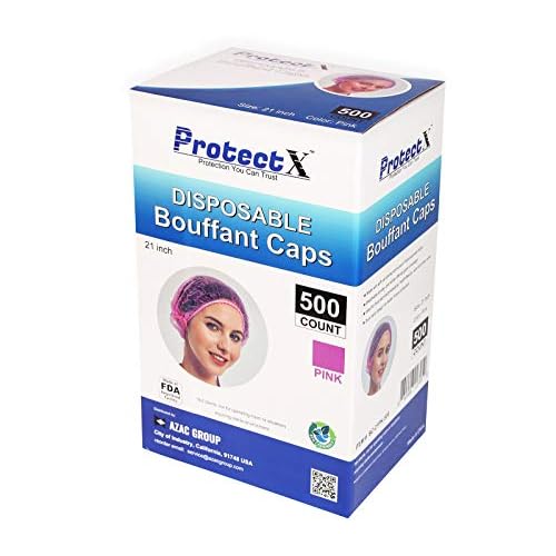 ProtectX 500-Pack Pink Disposable Hair Nets, Elastic Head Cover, Bouffant Caps, Sanitation Head Cover for Food Service, Spa Men & Women - 21 inch