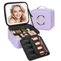 Relavel Personalized Initial Makeup Bag with LED Mirror - Purple, Monogram Cosmetic Train Case for Women & Girls - Variation C