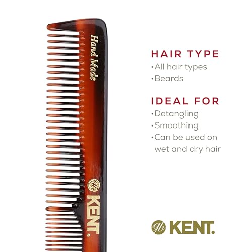 Kent 2T Fine and Wide Tooth Comb For Men, for Small Beard and Mustache, Daily Hair Styling and Mens Grooming Comb, All Hair Types, Handmade Sawcut and Polished in England
