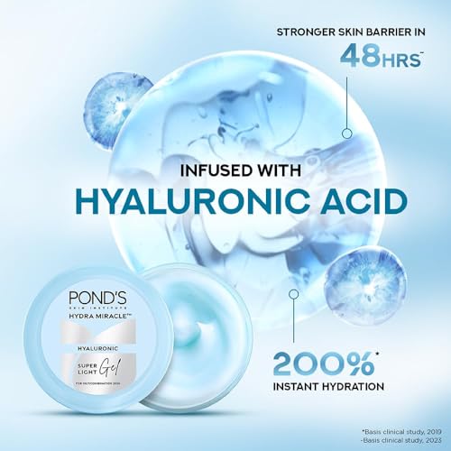 ponds Super Light Gel Oil Free Face Moisturizer 100 ml, With Hyaluronic Acid & Vitamin E for Fresh Glowing Skin & 24 hr Hydration - Daily Use