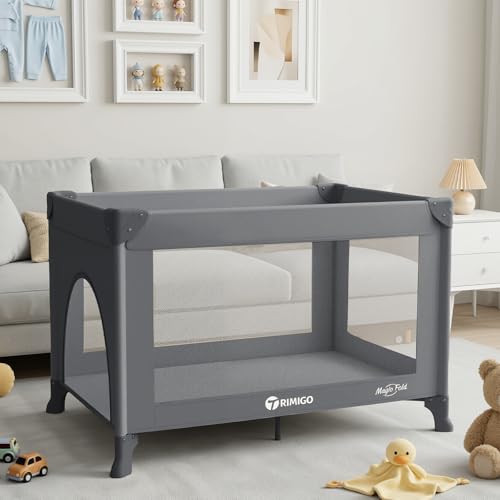 Grey Portable Baby Playard & Travel Crib with Mattress - Foldable, Lightweight & Safe