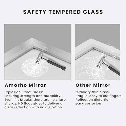 Amorho 24x30 Inch Silver Wall Mirror with Brushed Metal Frame - Bathroom & Home Decor
