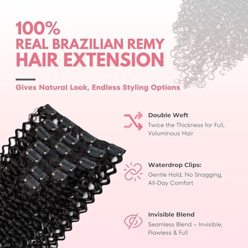 SIYUSI Afro Kinky Curly Clip-In Extensions 16 Inch Brazilian Remy Hair Natural Black