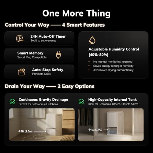 AEOCKY 1000 Sq.Ft Small Dehumidifier Bone White Next-Gen Thermoelectric Tech Timer