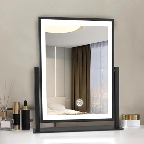Beelux Vanity Mirror with Lights,15.3" Makeup Mirror with Light Smart Touch Control Dimmable 3 Modes Lighted LED Mirror 360¡ÆRotation Black for Christmas Birthday Thanksgiving Mother's Day
