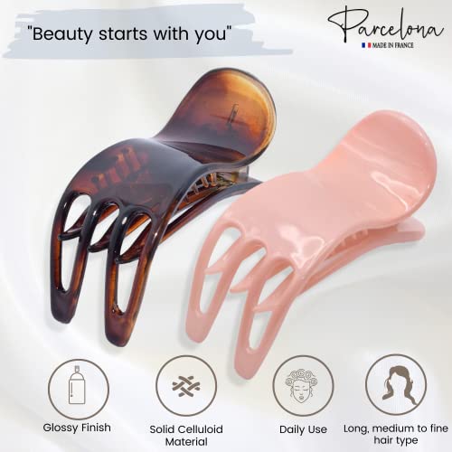 Parcelona French Bear Paw Claw Hair Clip - Blush Pink & Brown, Medium 3 inch