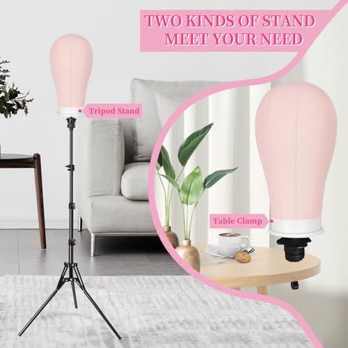 Pink 22-Inch Mannequin Head with Tripod Stand for Wig Making & Display - Variation of Pink / 22inch