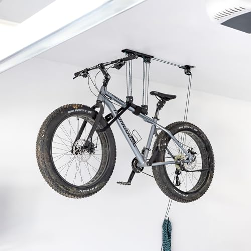 Garage Ceiling Bike Hoist System - Adjustable Pulley Lift for All Bikes
