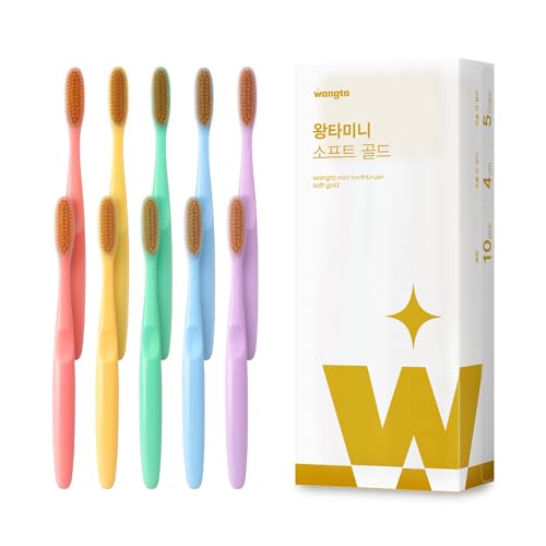 Mini Gold Extra Soft Large Toothbrush 1.4 Inch Head for Sensitive Gums - 10 Pack