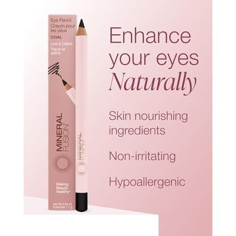 Mineral Fusion Eye Pencil (Black - Coal) - Eyeliner with Soothing Chamomile, Meadowfoam & Vitamin E - Smooth & Long Lasting, Hypoallergenic, Non-Irritating Eye Makeup