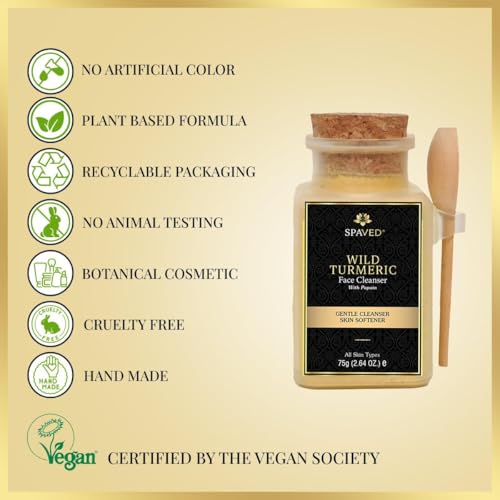 Wild Turmeric Face Cleanser 2.6 oz -Brightening Powder Face Wash with Papaya Enzymes - Sulfate-Free, Vegan Cleanser - Promotes Glow & Clarity