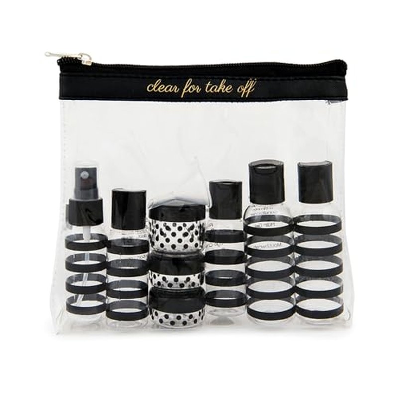 MIAMICA TSA Compliant Travel Bottles and Travel Toiletry Bag ? Includes 12 Pieces ? 7.55" L x 7.4" W x 1.8" D, Clear ? Cute Travel Gifts