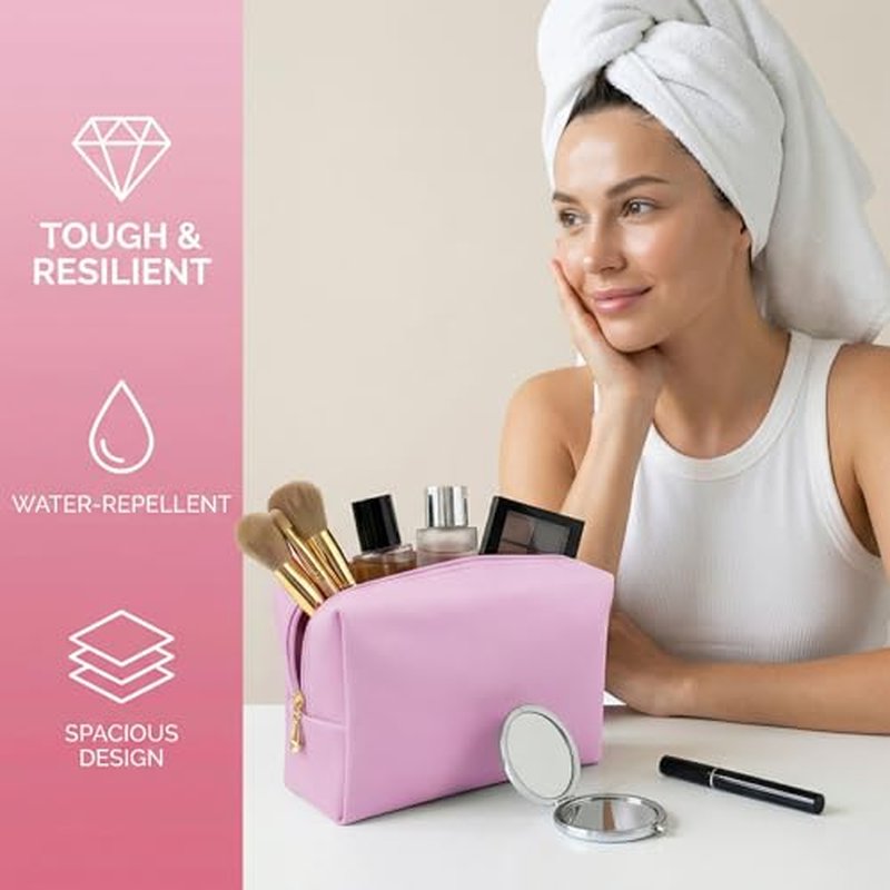 15 Pcs Pink Makeup Bag Bulk PU Cosmetic Pouches Preppy Waterproof Travel Toiletry Bags Aesthetic Storage Organizer Bags Party/Birthday Gift Favors for Teen Girls Women(Pink Series)