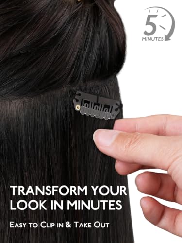 Clip in Hair Extensions Human Hair 18 Inch 120g Natural Black - 7pcs, Seamless & Tangle-Free