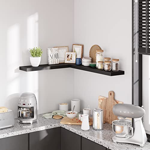 Floating Wall Shelves Set of 2 - 31.5 x 7.7 inch Black MDF Shelves with Invisible Brackets
