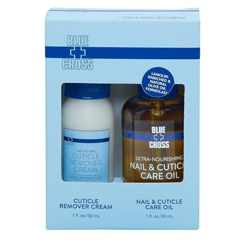 Blue Cross Cuticle Remover Cream 1oz + Professional Nail Care Oil for Dry Damaged Cuticles 1oz, 2 Pack Gift Set, Made in USA