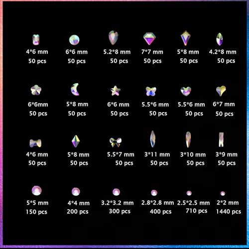 Kaipheiquan AB Nail Rhinestones Kit - 18 Shapes + 3200 Flat-Back Stones, 900 AB Diamonds (Variation: AB nail rhinestones)