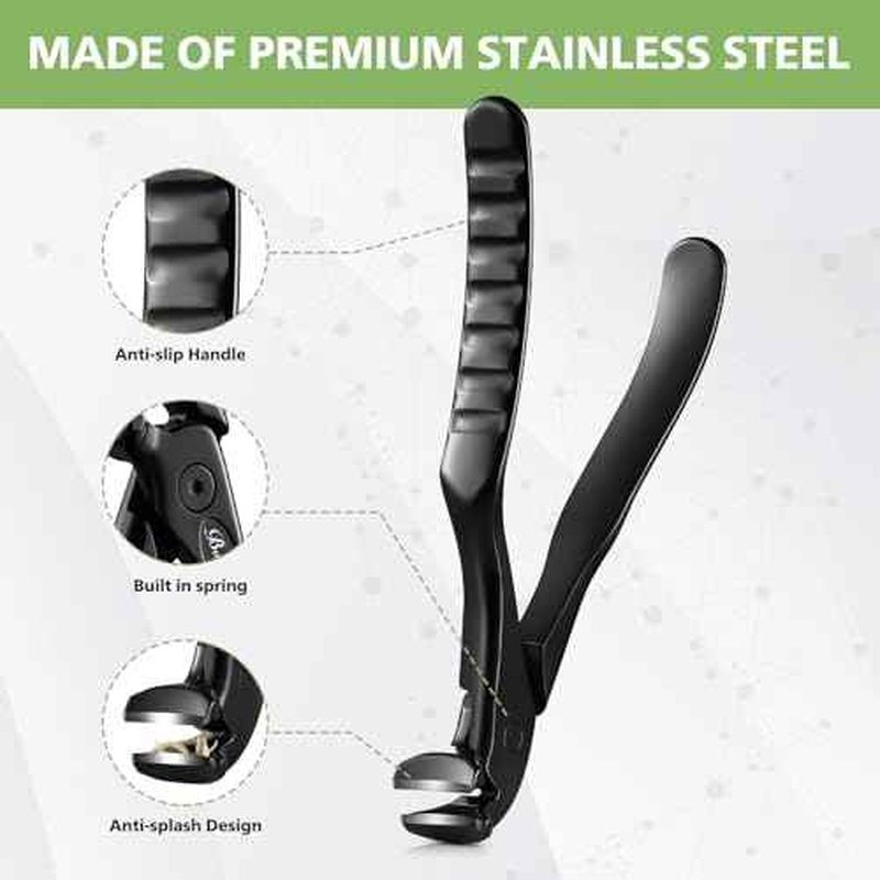 BALUCA Ergonomic Nail Clipper for Seniors - Toenail Clipper for Thick Toenails and Fingernails, Long Handle Nail Clippers with Catcher, Precision Nail Trimmer for Men and Women - Black