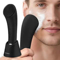 PRITECH Facial Cleansing Brush, Rechargeable Silicone Face Scrubber with Heat Massage End, Vibrating Exfoliator Scrubber for Deep Cleaning, Waterproof Face Brush for Women and Men (Black)