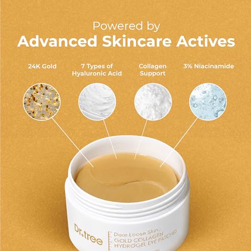 24K Gold Collagen Hydrogel Eye Patches - 60 Pads, Hydrating & Brightening (1 Pack of 60)