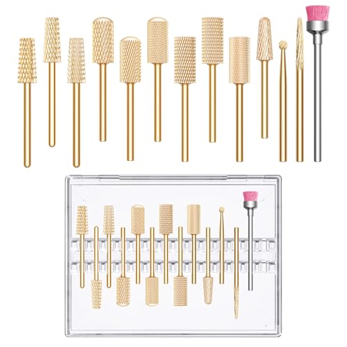 GLIX 13-Piece Gold Nail Drill Bits Set for Acrylic & Gel Removal - Ambidextrous