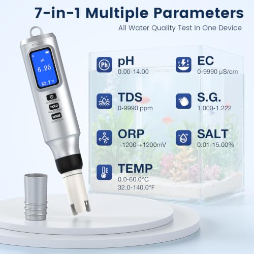 LKBird Silver 7-in-1 Smart Pool Salt & pH Tester with App, Digital Water Meter