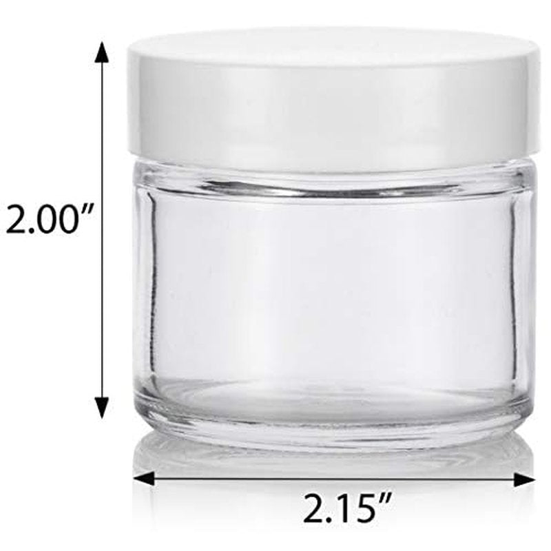 2 oz Clear Glass Jar with White Smooth Lined Lids (12 Pack)