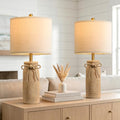 BOBOMOMO Burlap Beige 25.5" Boho Resin Woven Table Lamps Set of 2 for Bedroom & Living Room