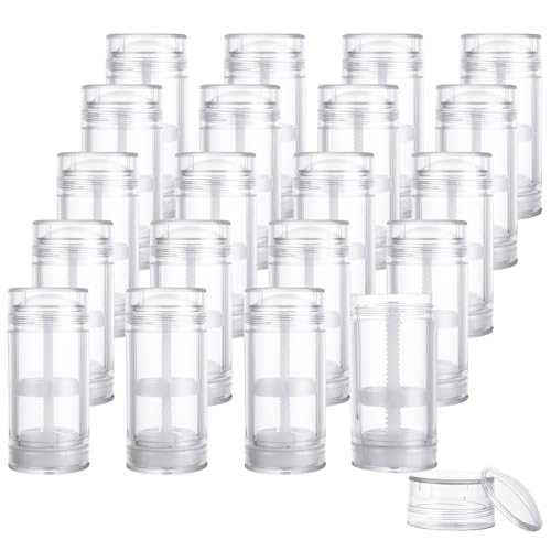 20 Pack 30ml/1oz Empty Deodorant Containers, Plastic Empty Deodorant Stick Containers, Twist Up Filling Stick Clear Deodorant Container Refillable Deodorant Bottles for DIY Chapstick Lip Balm