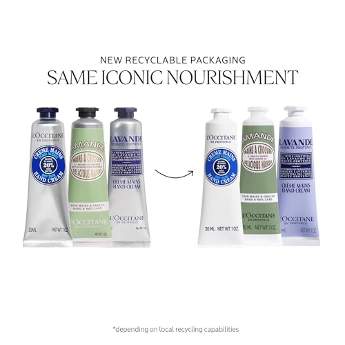 L¡¯Occitane Hand Cream Classics 3-Piece Gift Set, Moisturizing Skincare Trio, Nourishing Creams for Dry Hands, Nails, and Cuticles, Travel-Sized, Vegan